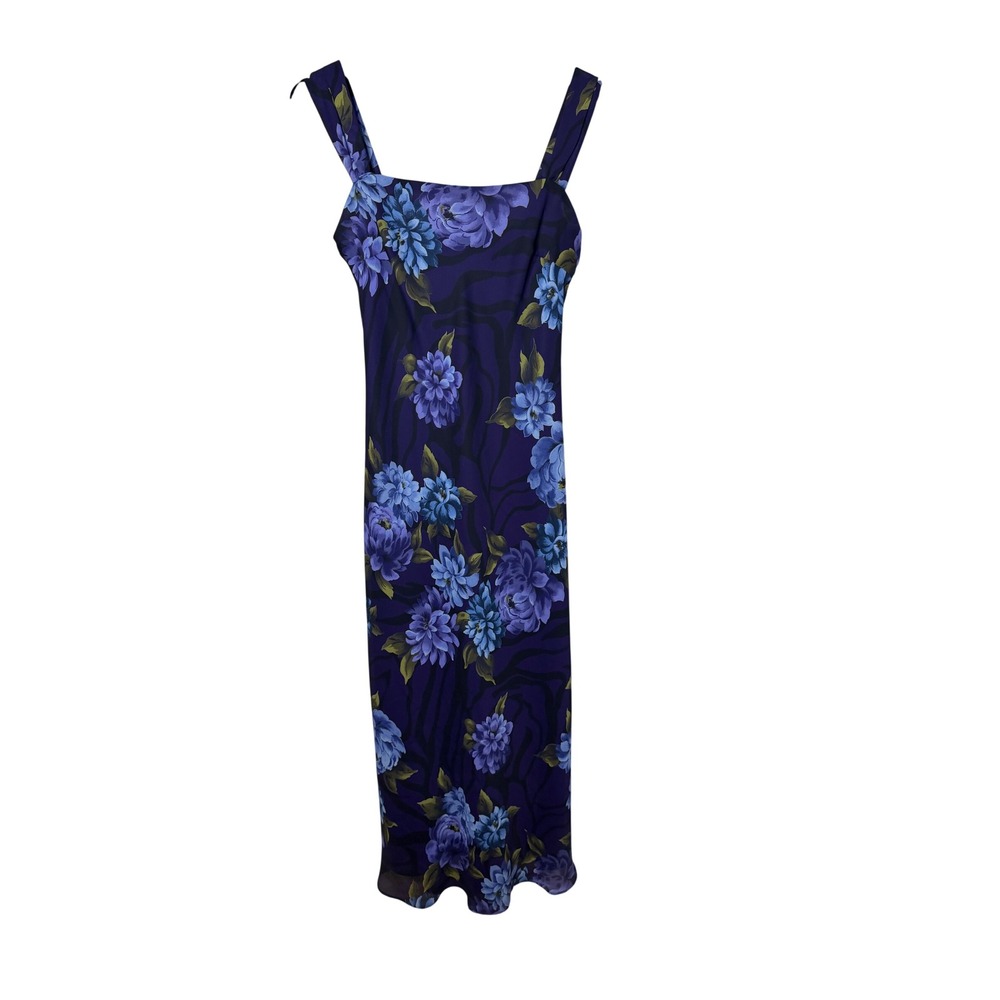 Vintage CDC Womens Purple Blue Floral Zebra Print Square Neck Maxi Dress Size 8